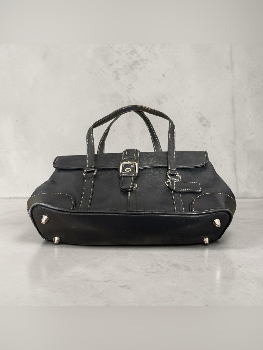 Coach Black Leather Buckle Tote with Dual Top Handles